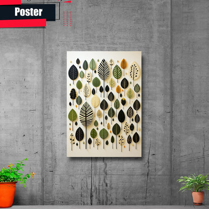Scandinavian Folk Art, Black and Beige Abstract Botanical Wall Art for Scandinavian Home Decor, Poster Prints, Art Decor