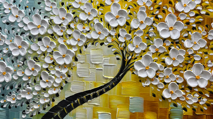YaSheng Art - Wall Art Oil Painting ,100% HandPainted 3D Texture Wall Art Artwork White Flower Tree Paintings ,Abstract Canvas Wall Art ,Bedroom Dining Room Living Room Modern Wall Art Decor Home , Framed Wall Art Picture 24x48inch