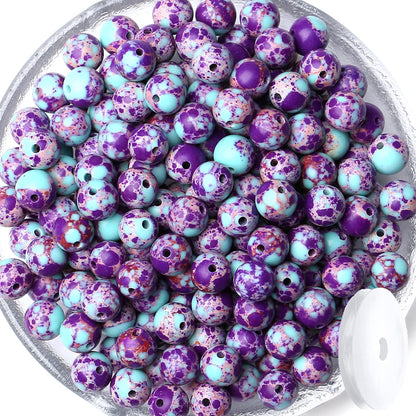 QINJIEJIE 60PCS Colorful Imperial Jasper Beads 8mm Stone Beads Round Loose Purple and Blue Pattern Gemstone Bead for Bracelet Beading Crystal Jewelry Making DIY Necklace Earrings 0.32"