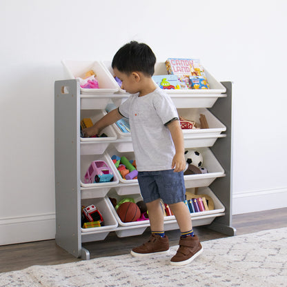Humble Crew Toy Storage Organizer with 12 Removable Storage Bins for Kids Playroom, 4-Tier Toddler Toy Organization, Grey/White