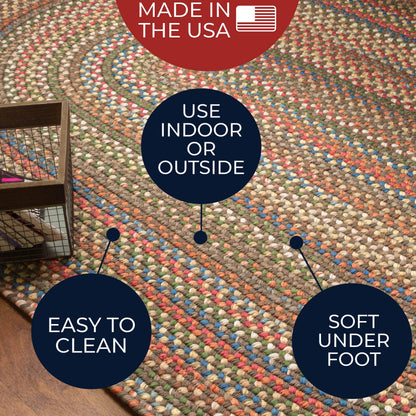 Super Area Rugs Roxbury American Made Braided Rug for Indoor Outdoor Spaces, Dk. Taupe/Natural Multi, 2' X 3' Oval