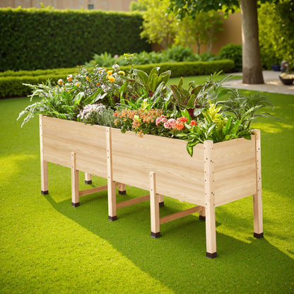 AMERLIFE 7x2 Ft Raised Garden Bed with Legs and Drainage Holes, 16 Inch Deep Elevated Wood Planter Box for Vegetables, Flowers, Herbs, Balcony, Patio, Backyard