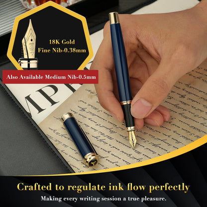 MCNTEIK 317 Fountain Pen,Stunning Luxury Piano Lacquer,18K Gilded Nib(Fine),Gorgeous 24K Gold Finish, Ink Converter,Best Gift for Men&Women-Elegant,Executive,Nice Pens for Writing, BU-F
