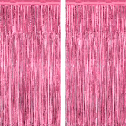 2 Pack Pink Party Decorations, 3.28 FT x 7.05 FT Pink Backdrop, Metallic Tinsel Backdrop Fringe Curtains Backdrop Curtains, Photo Backdrop Party Supplies Birthday Party Decorations