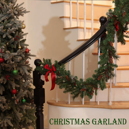 QXXQ 9 Feet Christmas Garland - Christmas Decorations - Carolina Pine Garland for Table, Fireplace, Mantle, Wall, Indoor Outdoor - Green Garland for Christmas Decorations - Free LED String Lights