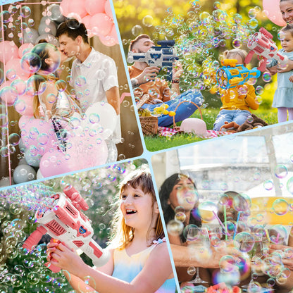 Bubble Machine Gun for Kids Toys,Bubble Gun with Upgraded 4 Fan Drives (Bulit-in 3 oz Bubble Solution) and Colorful Lights, Outdoor Birthday Party Festivel Gifts Wedding Toys
