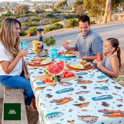 Jolly Camper Camping Tablecloth, Picnic Tablecloth, Fits 4ft to 8ft Picnic Tables, Polyester, Washable & Reusable, Spill & Stain Resistant, Water Repellent, Table Cloth for Picnic Table - Vintage RV