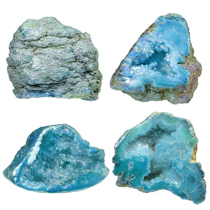 mookaitedecor Angel Aura Quartz Geode Stone Titanium Coated Natural Rock Crystal Cluster Specimen for Reiki Healing Meditation Home Decor 0.22-0.44 LB, Light Blue