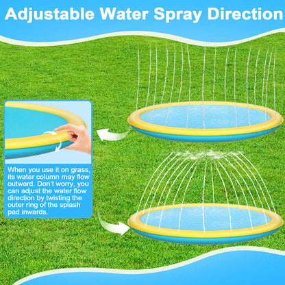 Thicken 94'' Splash Pad, Non-Slip Splash Pad for Kids and Dogs, Toddler Sprinkler Pool & Splash Play Mat, Summer Outside Water Toys Large Splash Pads for Kids Activity, Easy to Use/Clean