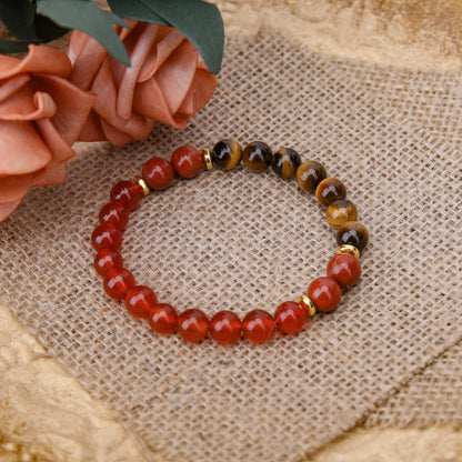 BONNY BOXX Mixed 8mm Natural Stone Bracelet for Courage, Handmade Stretch Carnelian Tiger Eye Bracelet Adjustable Crystal Healing Jewelry for Unisex Spiritual Gift