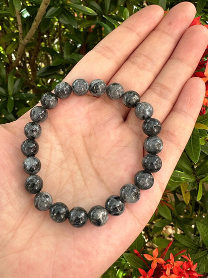 GAF TREASURES Black Labradorite Crystal Bead Bracelet 8mm, Genuine Black Labradorite Stretch Gemstone Bracelet, Healing Crystal Bracelet, Gift for Men & Women (1)
