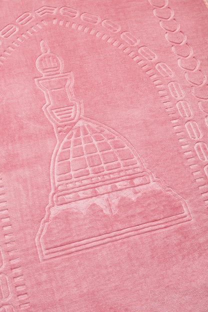 Prayer Rug Muslim Mat Islamic - Luxurious Velvet Turkish Prayer Rug Sajadah for Kids Men Women for Eid Travel Ramadan, Soft and Luxury (Pink)