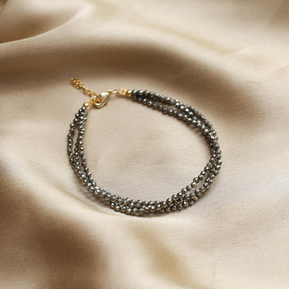 Gempires Handmade Pyrite Beaded Bracelet Multi Strand Gemstone Jewelry Hypoallergenic 8 Inch Gold Plated Stylish Western Jewelry For Women