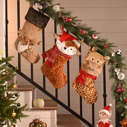 Valery Madelyn Christmas Stockings Decorations, 21 Inch Fabric Yellow Brown Giraffe Cute Plush Personalized Fireplace Hanging Ornament for Holiday Xmas Party Decor