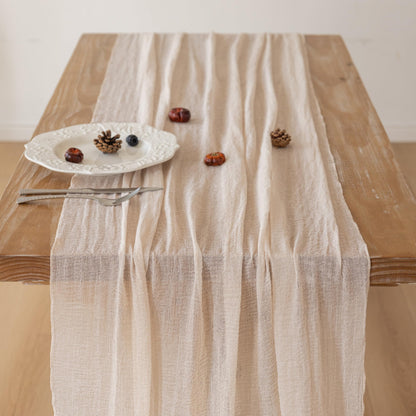 Keketoarrange Beige Spring Cheesecloth Table Runner Gauze Rustic 120 Inch 10 FT for Wedding Baby Shower Bridal Shower Birthday Engagement Garden Party Long Sheer Boho Home Decorations
