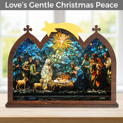 DINIZON Wooden Nativity Set, Wood Christmas Nativity Scene Set, Miniature Holy Family Figurines, Table Top Boho Christmas Jesus Decorations for Indoor Mantel Display, Miracle In A Manger Gift (Candle Holder)