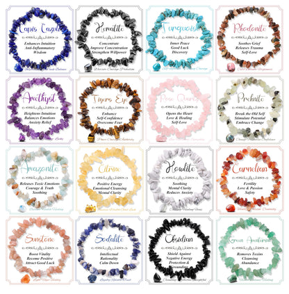 CASDAN 16Pcs Natural Gemstone Bracelets for Women Chakra Crystals Irregular Chips Beads Stretch Bracelets Bulk Colorful Natural Stone Gravel Spiritual Beaded Bracelet Jewelry