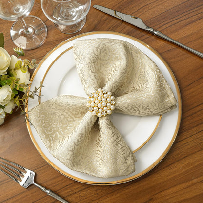 ZIWUROAD Cloth Napkins Beige, Set of 6 Washable Cotton Polyester Dinner Napkins 18 x 18 Inch Ultra Soft Cocktails Napkins Premium Quality Yarn-Dyed Jacquard Fabric Table Napkins with Hemmed Edges