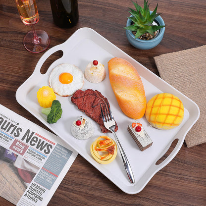 Set of 2 Large White Melamine Serving Tray with Handles, Rectangular Outdoor Dinner Tray Plastic Fruit Serving Platters Trays for Eating, Appetizer, Charcuterie, Snack, Fruit, Desserts, Food Parties