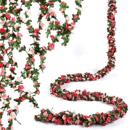 BLEUM CADE 2Pcs 16.4Ft Flower Garland Artificial Rose Vines for Bedroom, Cute Fake Hanging Flower Vines Floral Garland Decorations for Wedding Party Wall Room Decor Aesthetic