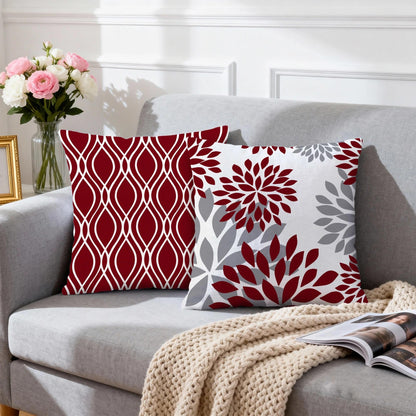 Hexagram Geometric Burgundy Pillow Covers 18x18 Set of 4, Decorative Outdoor Boho Modern Throw Pillow Covers, Home Sweet Home Farmhouse Cushion Case for Couch Sofa Bedroom Indoor Decor(No Insert)