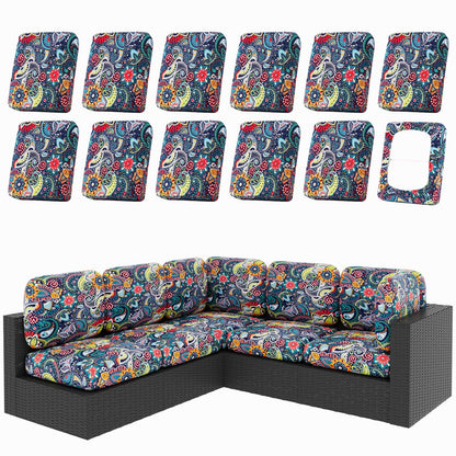hyha 12Pcs Patio Cushion Covers, Stretch Outdoor Couch Cushion Covers Replacement, Washable Outdoor Chair/Sofa Slipcovers for Patio Furniture Cushions Protector with Elastic Bottom(Paisley,Cover Only)