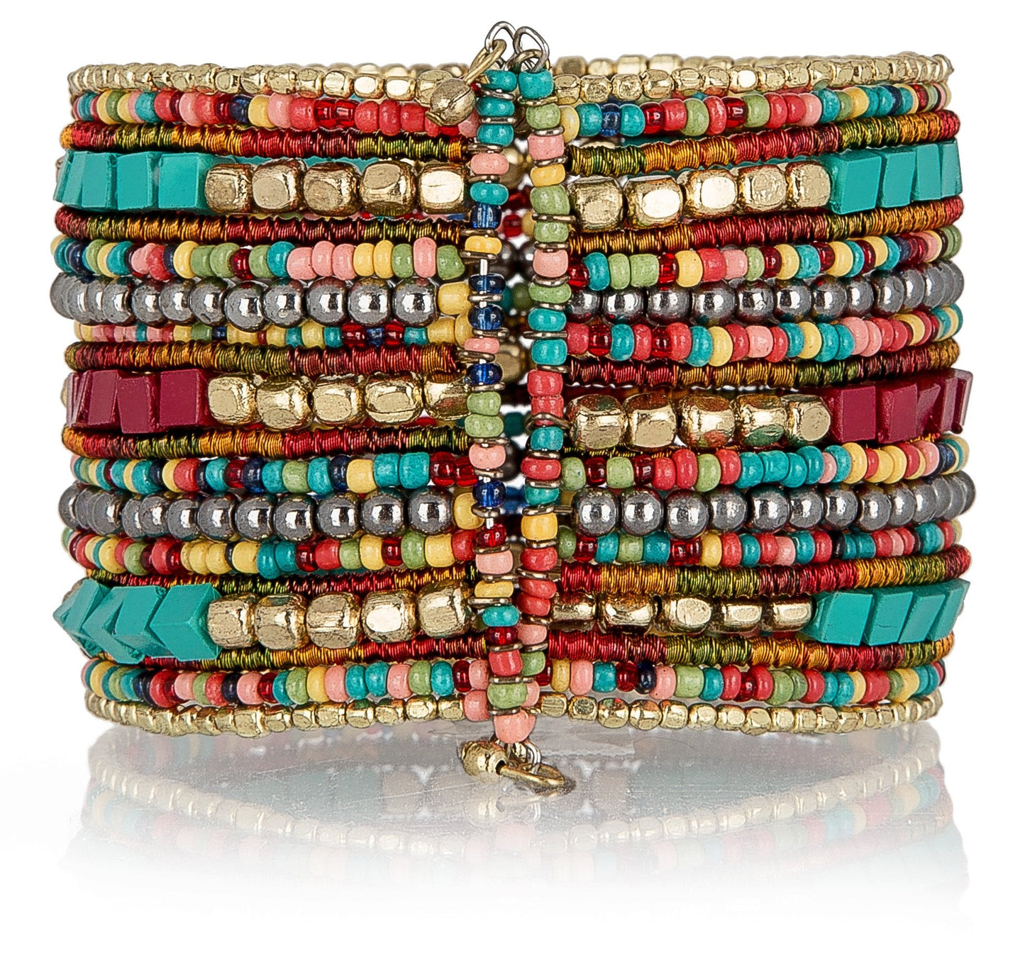 SPUNKYsoul Presents Zura Cuff Bracelet for Women Collection - Adjustable, Stylish Boho Inspired Beaded Bracelets, Trendy Stackable Bead, Ideal for Everyday Wear & Special Occasions (Teal, Red, Cube)