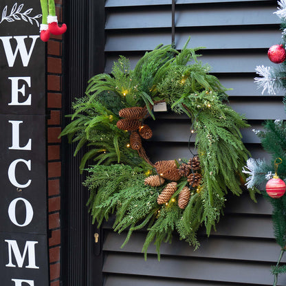 24 Inch Real Touch Norfolk Pine Wreaths for Front Door, Soomeir Artificial Christmas Wreath Green Faux Pine Wreath for Wall Windows Mantle Outdoor Christmas Decoration