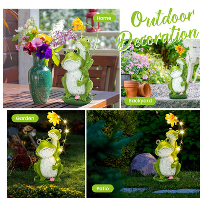GIGALUMI Solar Garden Statues Loving Frog Garden Decor Figurine Lights for Outside, Yard Decorations Outdoor Patio Decor, Gardening Gifts for Women