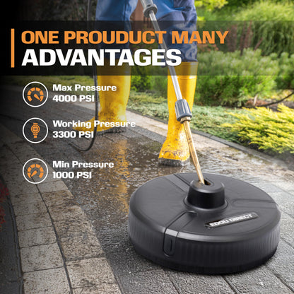 Edou Direct Pressure Washer Surface Cleaner - Heavy-Duty Plastic - 15'' - Black - Dual Spinning Nozzles for Fast Cleaning - Compatible with Most Electric Pressure Washers - 1/4 Inch Quick-Connect