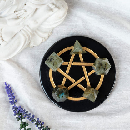 Crocon Labradorite 5Pcs Platonic Solids Crystal Geometry Set, Platonic Solids Sacred Geometric Stones for Meditation Reiki Balancing Healing Chakra Stone Cleansing Spiritual Good Luck (1520mm)