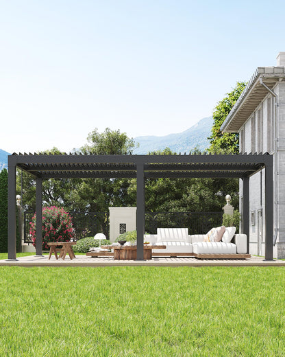 GarveeLife Louvered Pergola 10 ft x 20 ft, Outdoor Pergola with Adjustable Louvered Roof, Reinforced Aluminum Frame, Integrated Drainage System, Hardtop Gazebo for Patio, Deck, Gray