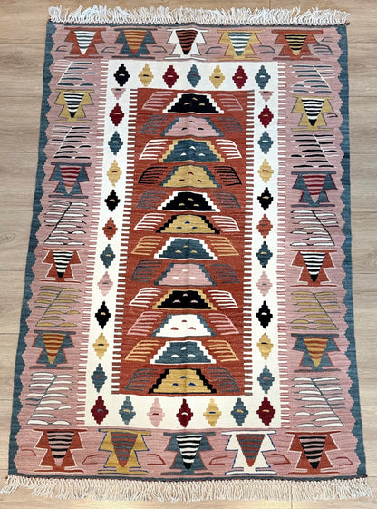 Handmade Turkish Area Rug(YORUK Kilim) - 100% Wool - 2.5x4 ft (31x48 in) Small Area Rug - Muted Earthy Tones, Traditional Geometric Pattern, Boho Decor for Bedroom, Entryway, Office