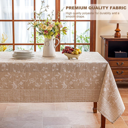 Midsummer Breeze Tablecloth for Rectangle Tables, Rustic Table Cloth Burlap Floral Tablecloth Farmhouse Kitchen Dining Table Cover, Soft Cloth Table Cloths (Beige, 60" X 75", 4-6 Seats)
