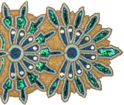 Green Gold Beaded Table Runner 36 Inches Long - Beautiful Fancy Elegant Decorative Handmade Glitz Table Runner for Dining Table Décor, Easter, Farmhouse, Living Room, New Year, Christmas - 13x36 Inch