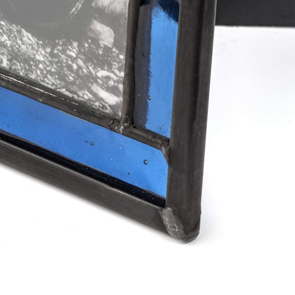 Blue Picture Frame Stained Glass Easel Back 4x6 Photo Display Horizontal Vertical Home Decor Graduation Gift for Women or Men Family Vacation Pic 324-46HV