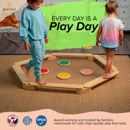 Avenlur Majesty Balance Beam for Kids - Toddler Stepping Stones and Connectors - Waldorf and Montessori Balance Board for Kids Ages 2 to 8 Years Old - Gymnastic Baby Obstacle Course