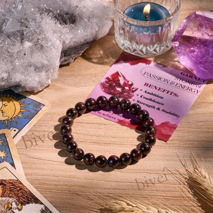 Bivei Garnet - Passion and Energy - 8mm Beaded Bracelets for Women Handmade Semi Precious Natural Stone Stretch Elastic Jewelry Yoga Protection Gifts