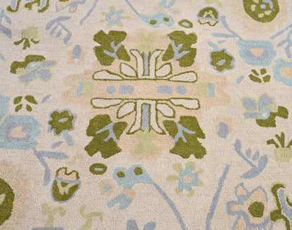 Handmade Oushak Wool Area Rug | Floral and Botanical Patterns in Soft Blue and Green | Luxurious Thick Pile for Living Room, Bedroom & Dining Room Decor (Blue & Green, 5' x 7')