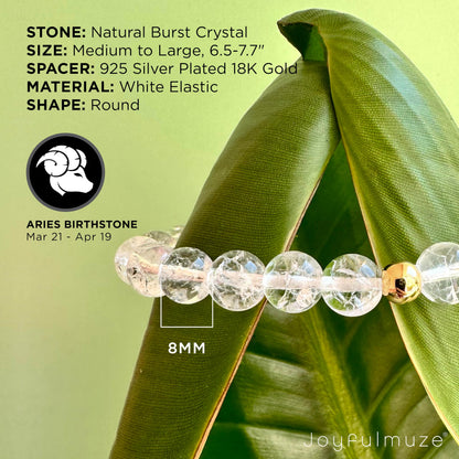 Joyfulmuze Clear Quartz Crystal Bracelet, Chakra Healing Energy Balancing, Simple Natural White Stone, Handmade Jewelry Gift for Women, 6.5-7” wrist (Burst - Clear Crystal)