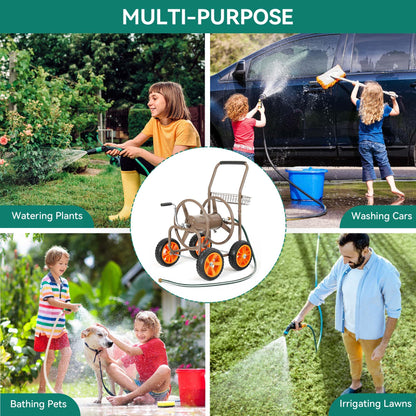 2026 Upgraded Hose Reel Cart with 10" NO-FLAT TIRES, 250FT 5/8" Heavy-Duty Steel Frame, Easy-Rolling All-Terrain Mobility for Tangle-Free Garden Hose Storage, Lawn Yard