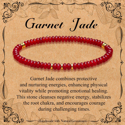 BONNY BOXX Natural 2 * 4mm Garnet Jade Rondelle Beads Bracelet for Unisex, Handcrafted Genuine Crystal Healing Gemstone Beaded Stretch Bracelet for Simple Jewelry Fashion Gifts