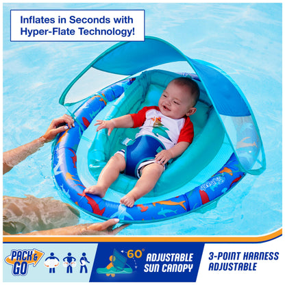 SwimWays Infant Spring Float, Baby Pool Float with Canopy, Swimming Pool Accessories for Kids 3-9 Months, Shark