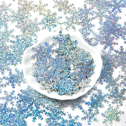 Giftmeet Silver Snowflake Decorations, 2080 Pcs, 0.9 Inch Plastic Shinny Glitter Christmas Snowflake Ornaments for Multiple Occasions