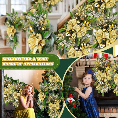Lyrow 16 Pack Christmas Artificial Swags 24 Xmas The Cordless Prelit Stairway Swag Teardrop Trim Wreath Door Stair Garland Christmas Decoration for Outdoor Home Garden Decor (Rustic Style,Gold)