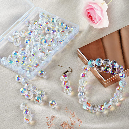 Crystal Glass Beads for Jewelry Making, 80 Pieces Crystal Beads, 10mm Glass Beads, Round Faceted Beads Bulk for Craft Necklace Bracelet Earring (AB Color)