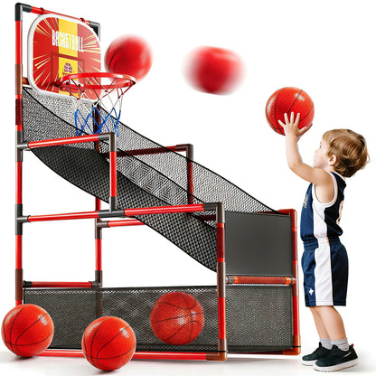 KIZONLY Arcade Basketball Game Indoor, Kids Ajustable Basketball Hoop, Outdoor Carnival Sports Play Toy with 4 Balls and Air Pump, Educational Birthday Gift for Boys Girls 3 4 5 6 7 8 Year Old (Red)