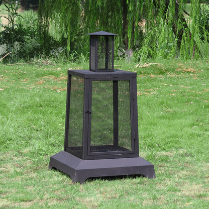 Walsport Chiminea Outdoor Fireplace, 43 Inch Wood Burning Fire Pit with Grill Grate and Spark Screen Cover, Outdoor Fire Pit for Patio, Backyard, Deck Porch and Camping, Black