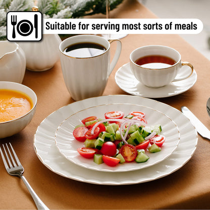 BTaT- Porcelain Dinner Plates with Gold Trim,10.5 inch, Set of 6, White Dinner Plates Bulk, White Plate Set