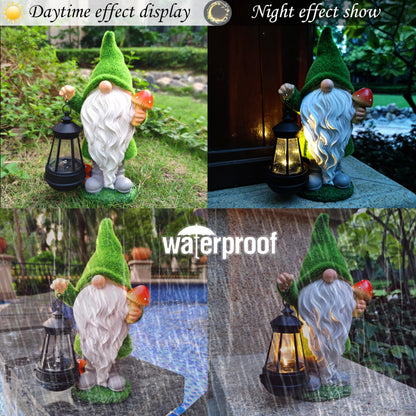 VIOYOUNS Solar Gnomes Garden Statues,Resin Gnome Figurine Holding Mushroom and Solar Lights Lantern,Outdoor Yard Art Decorations for Garden Patio Lawn
